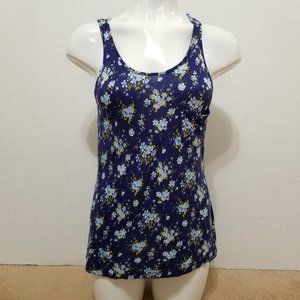 Iris Basic top Medium floral print sheer lace back sleeveless tank pocket summer